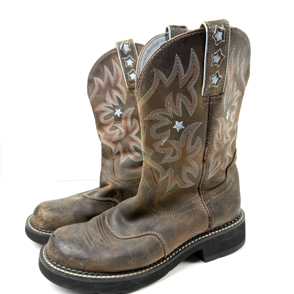 Ariat Probaby Boots Womens 8.5 Brown Leather Star Flame Western Cowboy Ranch